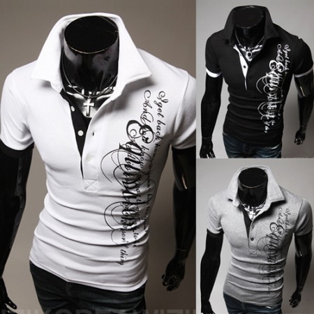 Summer Hot Sale Men's Letter Printing Lapel Short Sleeve